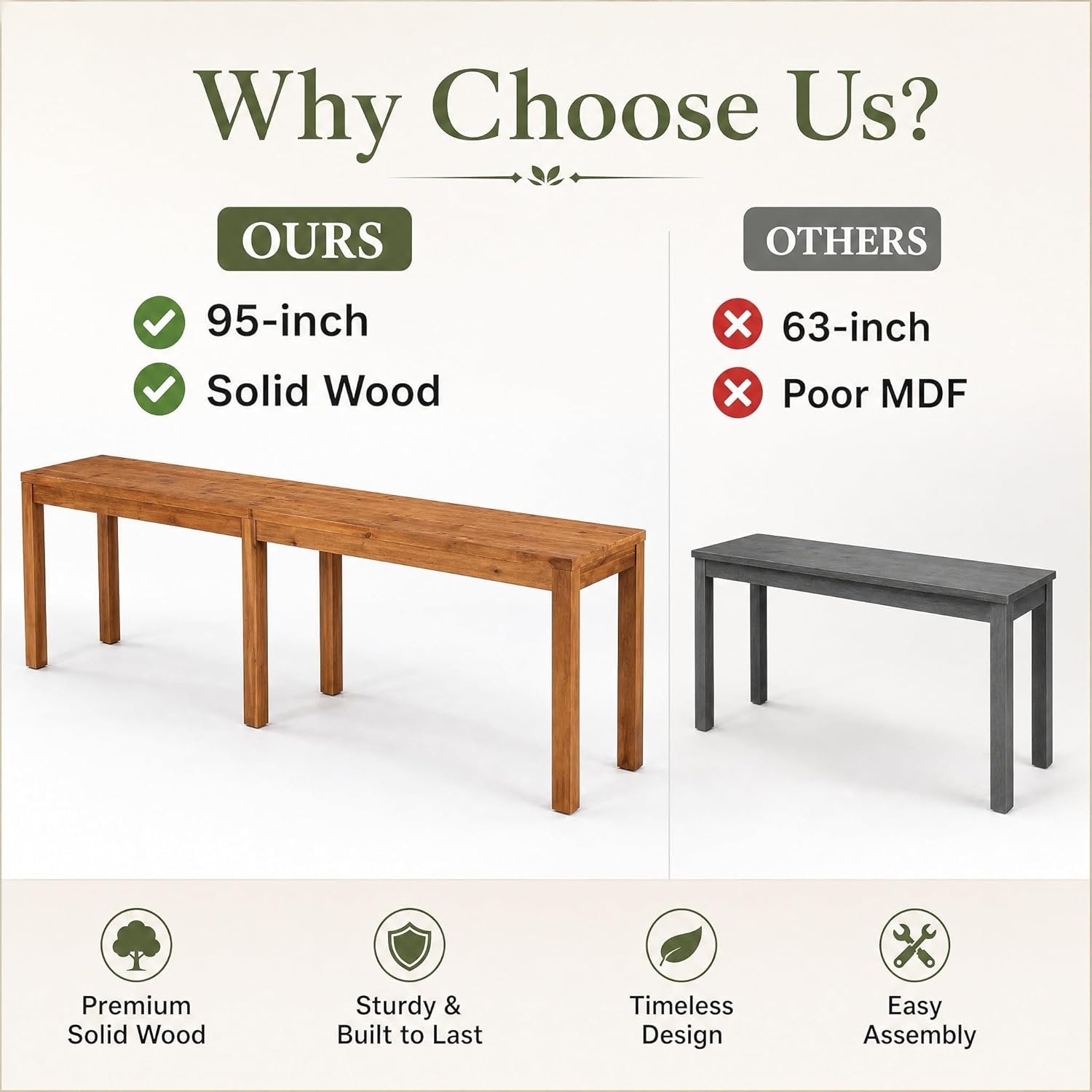 95" Solid Wood Bar Height Table, Rustic Counter Height Dining Table for Kitchen