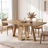 63" Dining Table, Farmhouse Kitchen Table with Wooden Pedestal for Kitchen 3