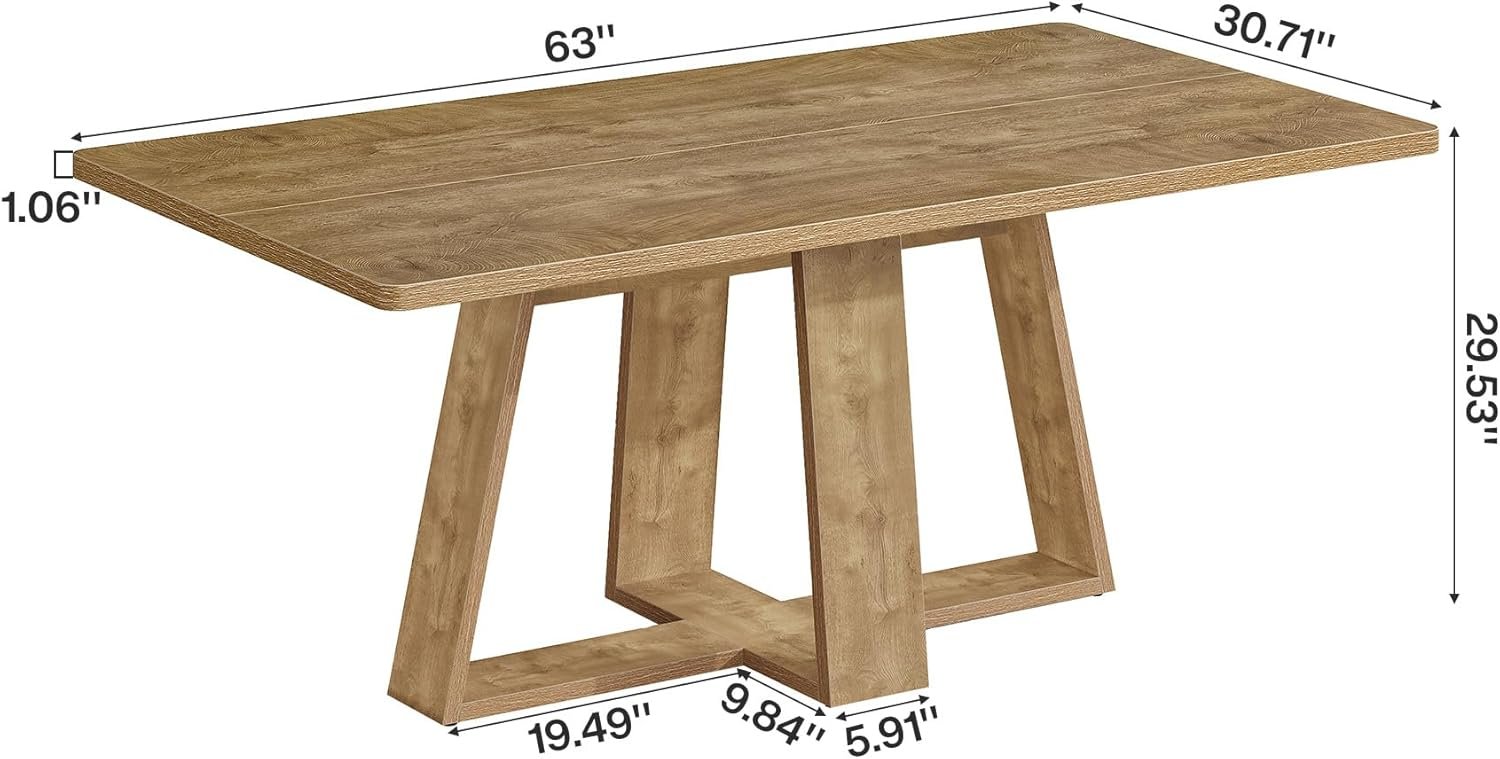 63" Dining Table, Farmhouse Kitchen Table with Wooden Pedestal for Kitchen