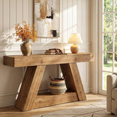 63” Solid Wood Console Table, Farmhouse Sofa Table Behind Couch with 2-Tier Storage for Hallway 3