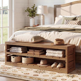 63“ Entryway Bench, 3-Tier Solid Wood Shoe Bench with Open Storage for Living Room 3