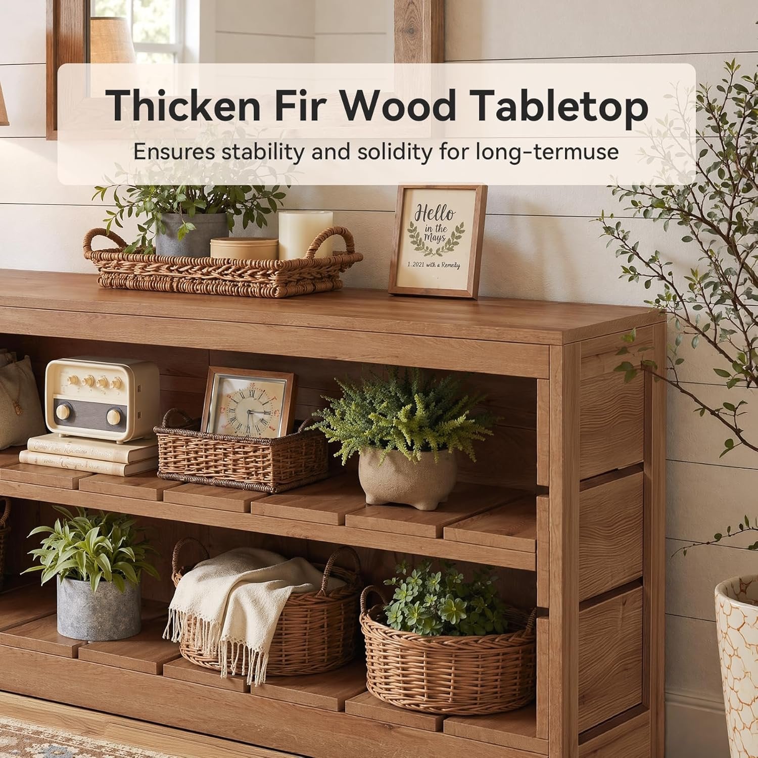 63" Solid Wood Console Table, Rustic 3-Tier Entryway Sofa Table for Hallway