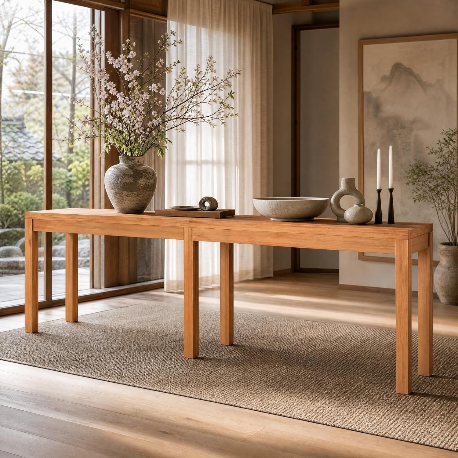 95" Solid Wood Console Table, Farmhouse Sofa Table Behind the Couch for Hallway