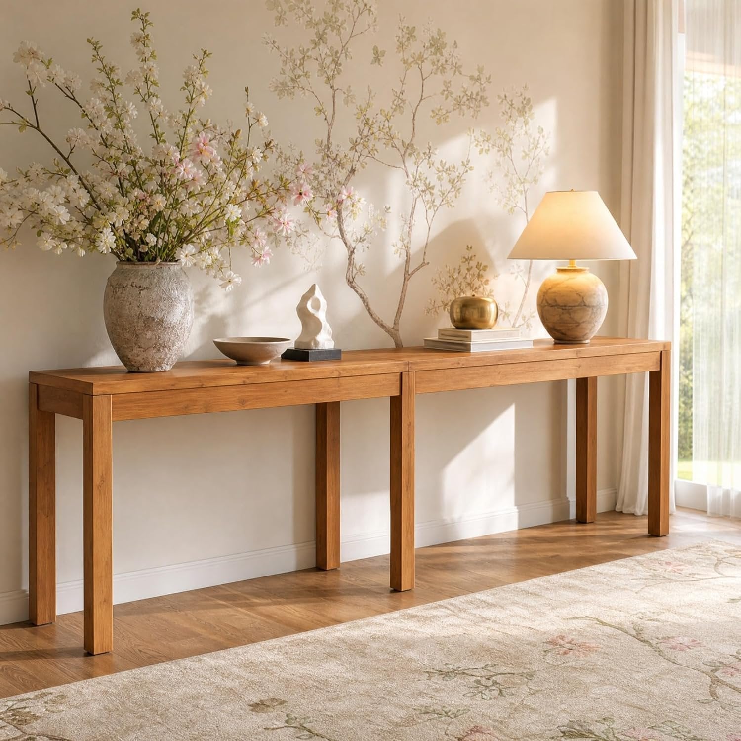 95" Solid Wood Console Table, Farmhouse Sofa Table Behind the Couch for Hallway