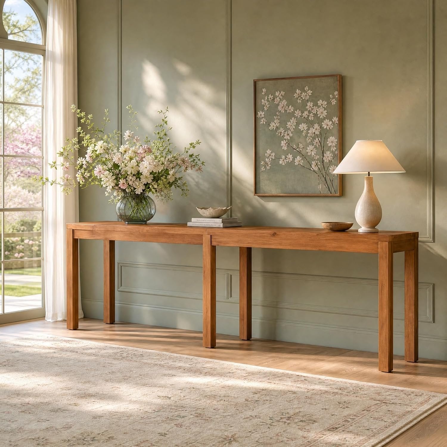 95" Solid Wood Console Table, Farmhouse Sofa Table Behind the Couch for Hallway