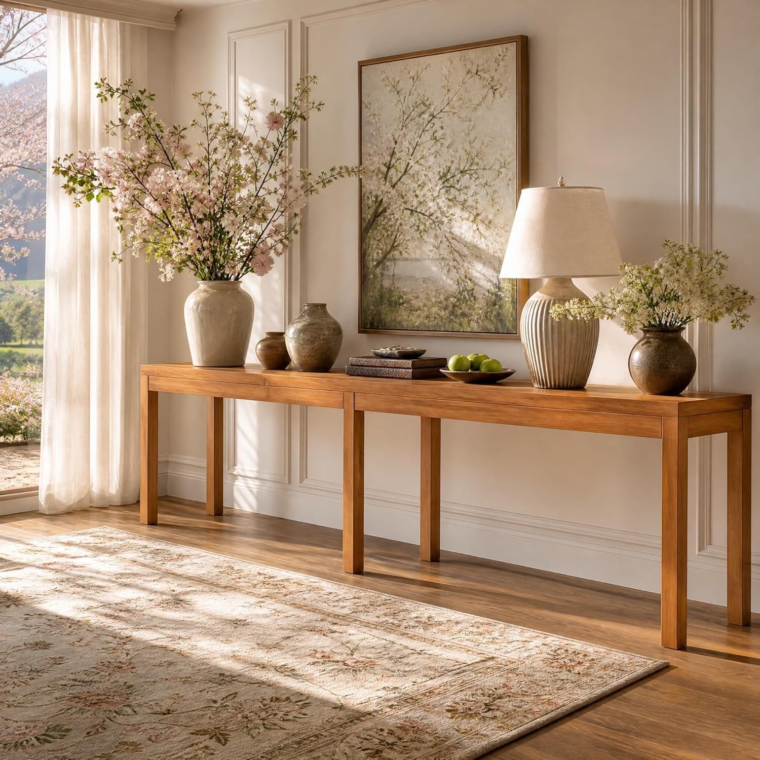 95" Solid Wood Console Table, Farmhouse Sofa Table Behind the Couch for Hallway