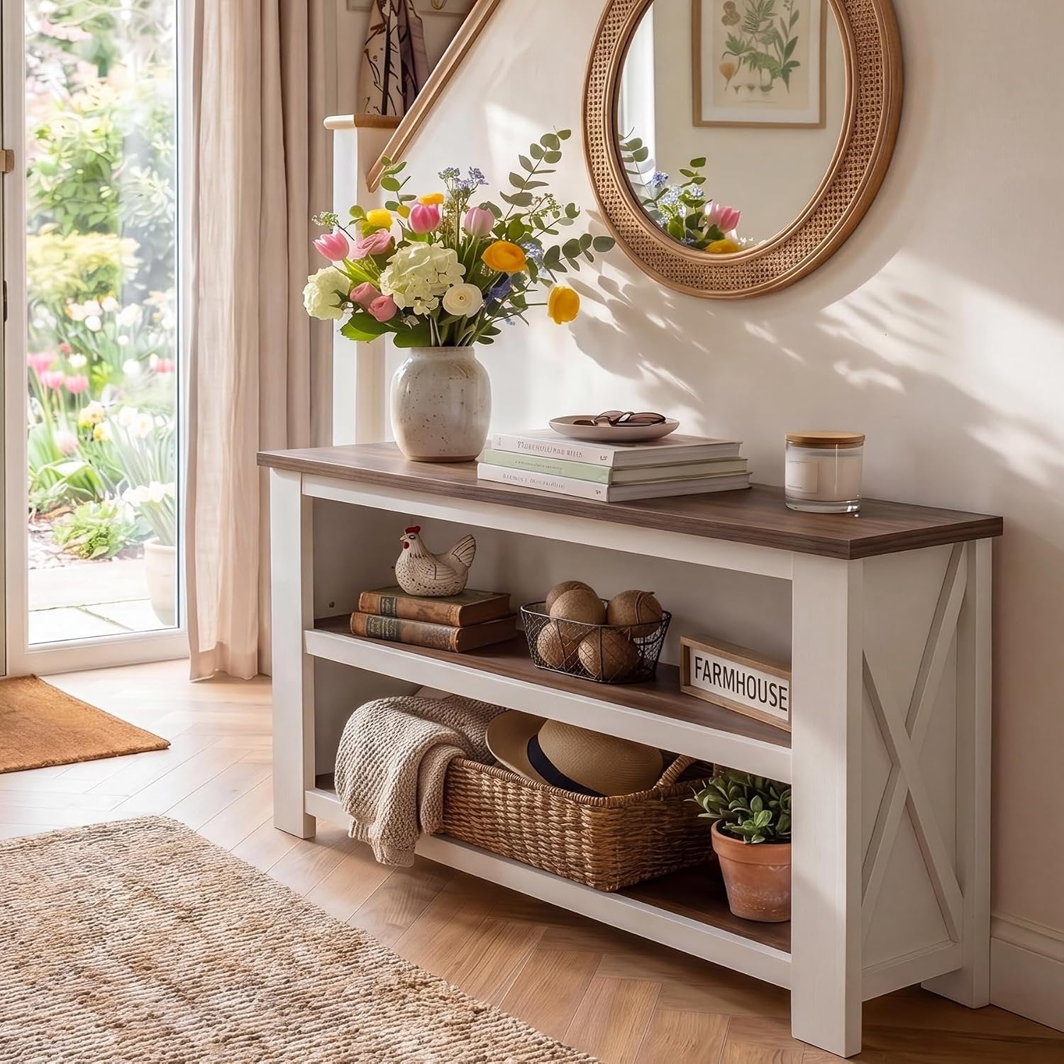 63" TV Stand for TVs up to 75 Inches, Farmhouse Entertainment Center with 3-Tier Storage