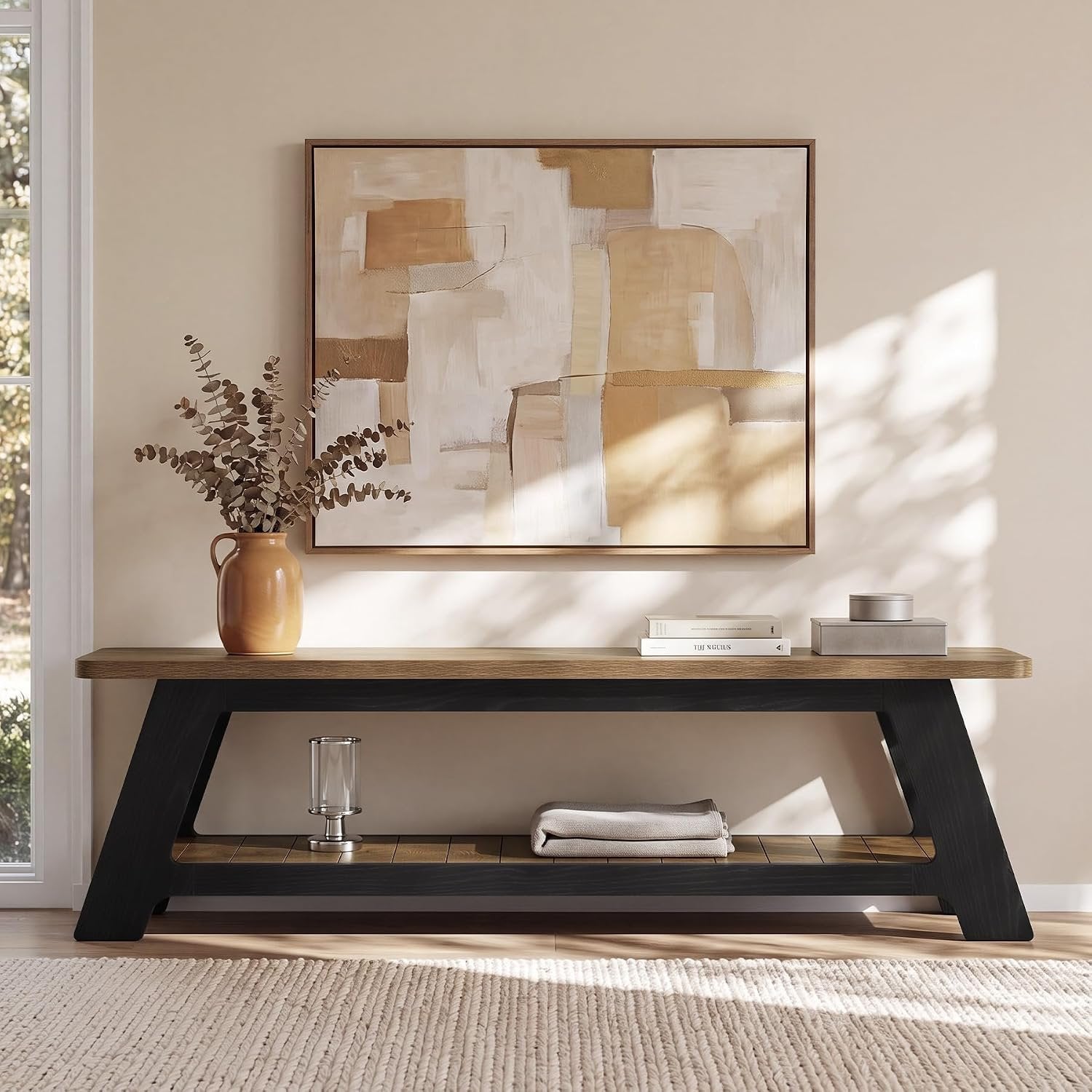 63" Farmhouse TV Stand, Entertainment Center with Shelf for 55/60/65/70-Inch TVs