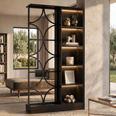 71" Tall Wall Room Divider, Freestanding Entrance Wall Partition with Shelves & LED Light 3