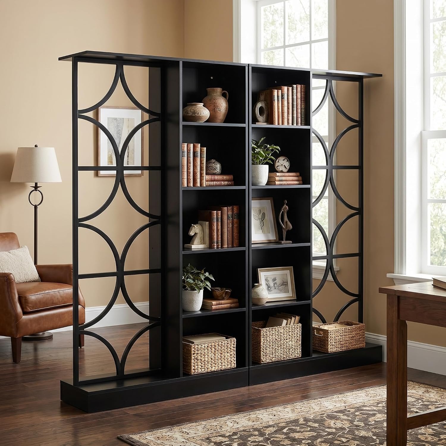 71" Tall Wall Room Divider, Freestanding Entrance Wall Partition with Shelves & LED Light