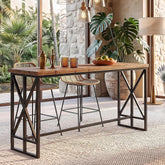 62.6" Rectangular Bar Table, Farmhouse Counter Height Pub Table with Metal Footrest for Coffee Bar 3