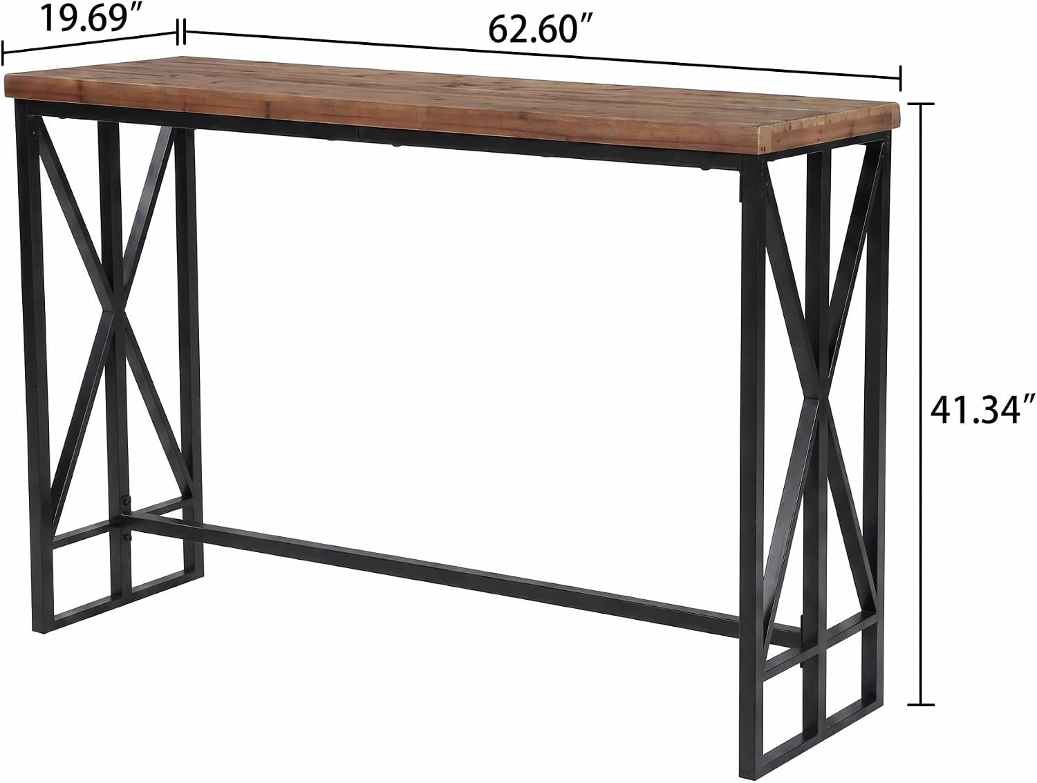 62.6" Rectangular Bar Table, Farmhouse Counter Height Pub Table with Metal Footrest for Coffee Bar