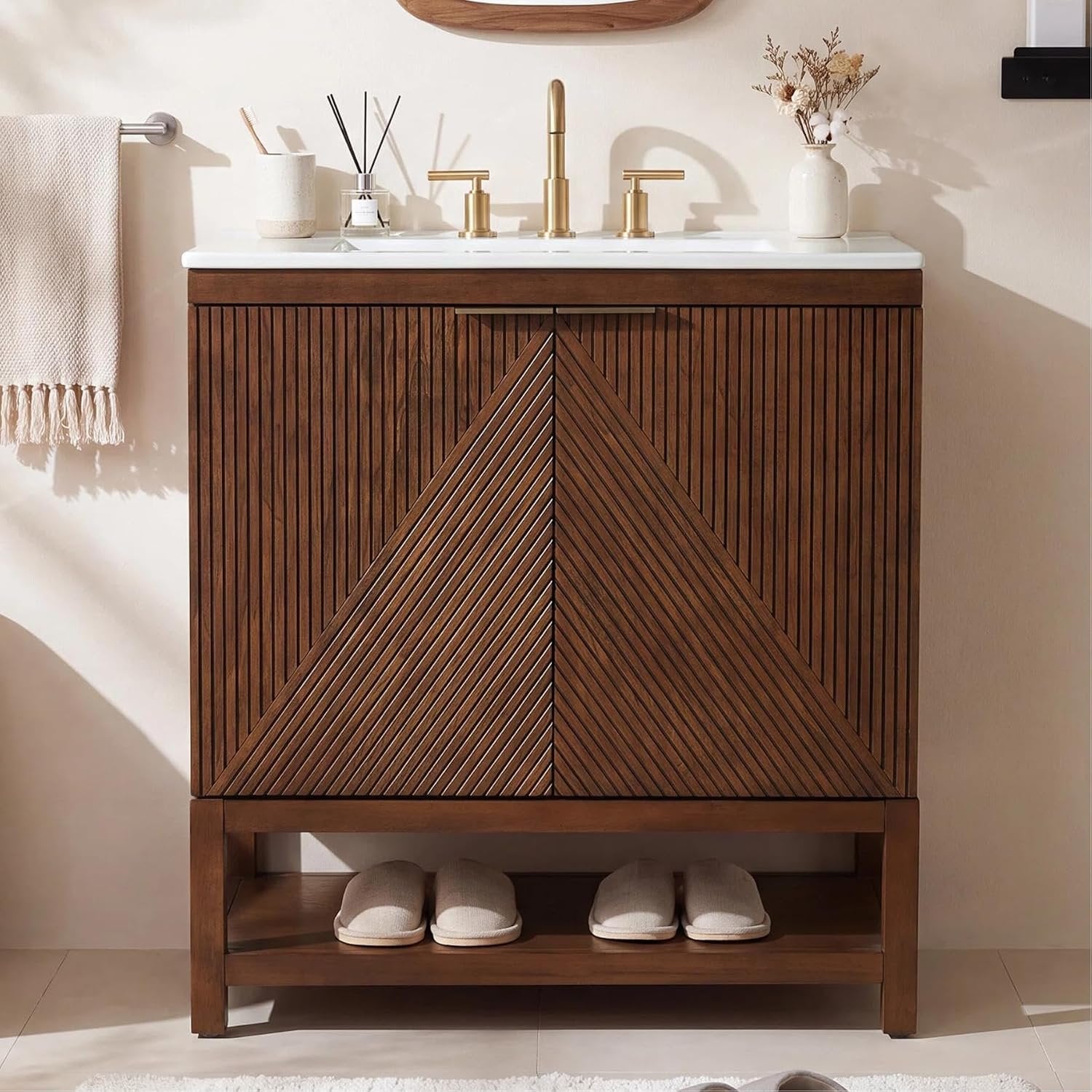 30" Bathroom Vanity with Sink, Farmhouse Bath Storage Cabinet with Solid Wood Frame