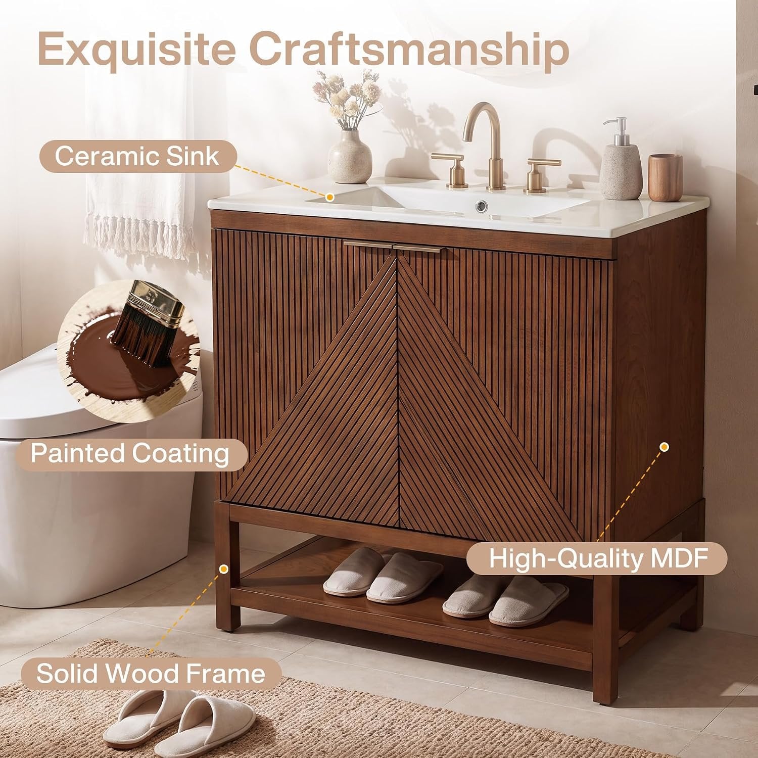 30" Bathroom Vanity with Sink, Farmhouse Bath Storage Cabinet with Solid Wood Frame