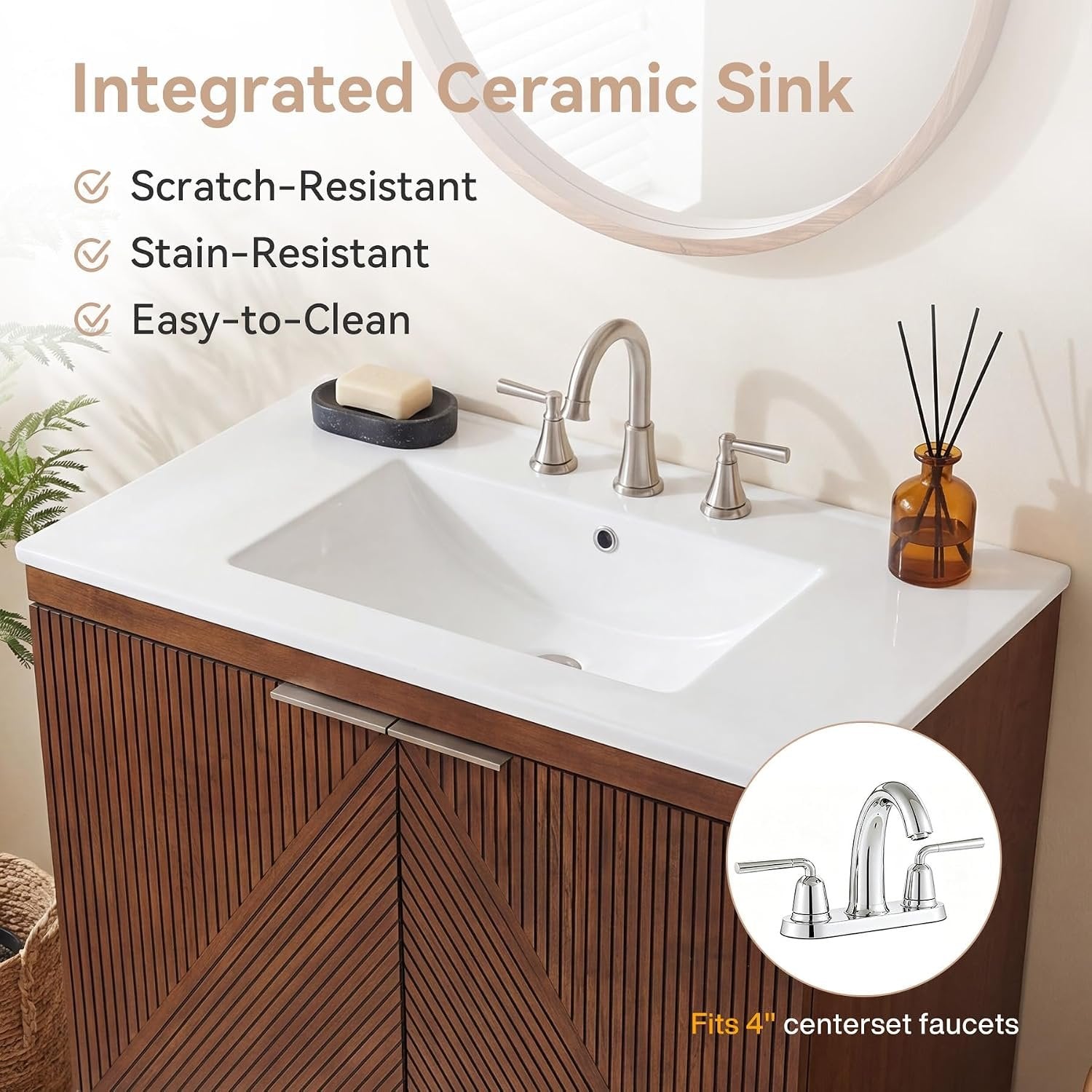30" Bathroom Vanity with Sink, Farmhouse Bath Storage Cabinet with Solid Wood Frame