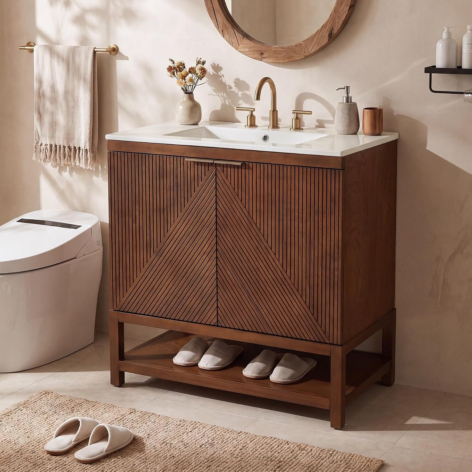 30" Bathroom Vanity with Sink, Farmhouse Bath Storage Cabinet with Solid Wood Frame