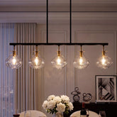 5 Light Pendant Light, Linear Chandelier with Ripple Glass Shades & Adjustable Height 3