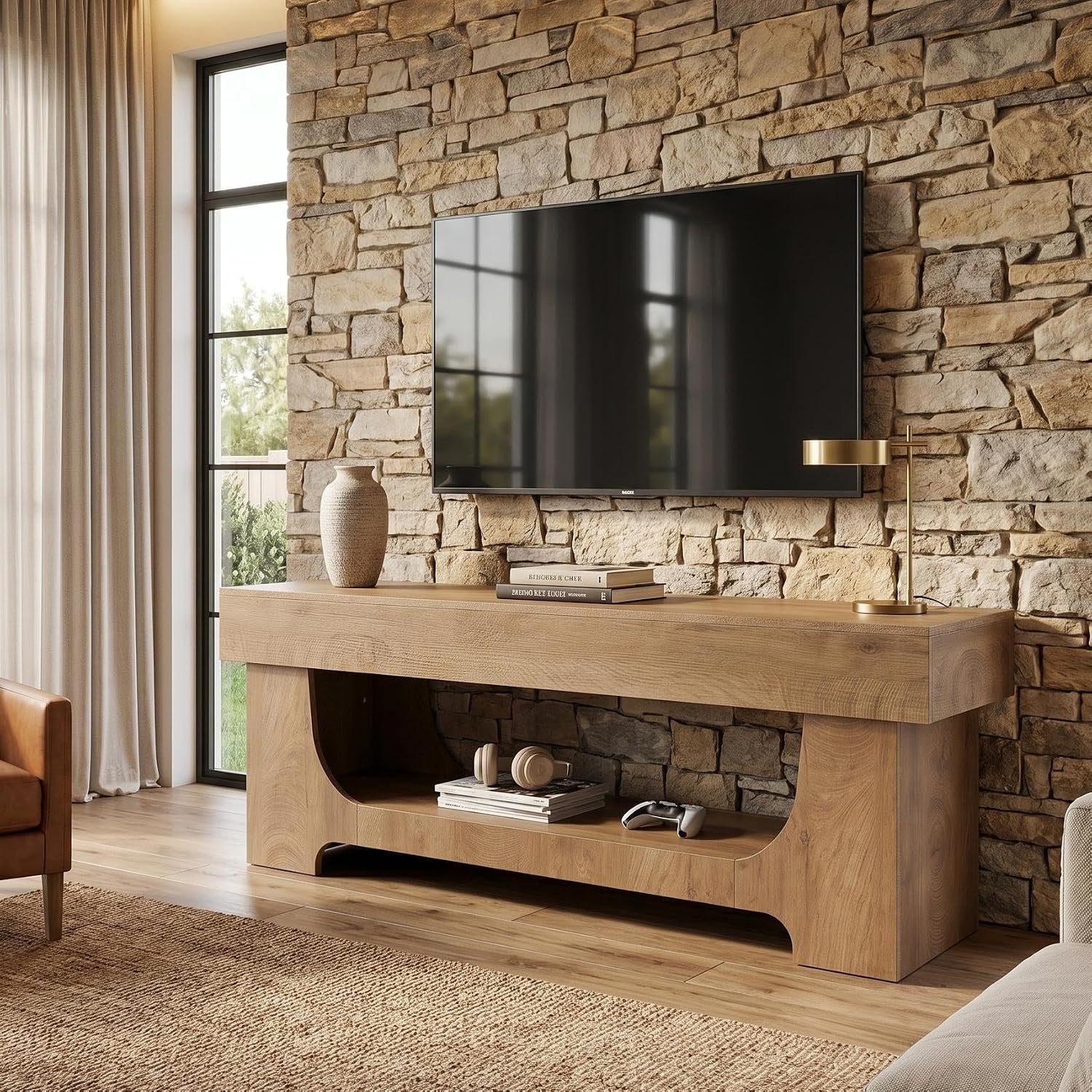 63" Farmhouse TV Stand, Entertainment Center with Storage for TVs Up to 75"