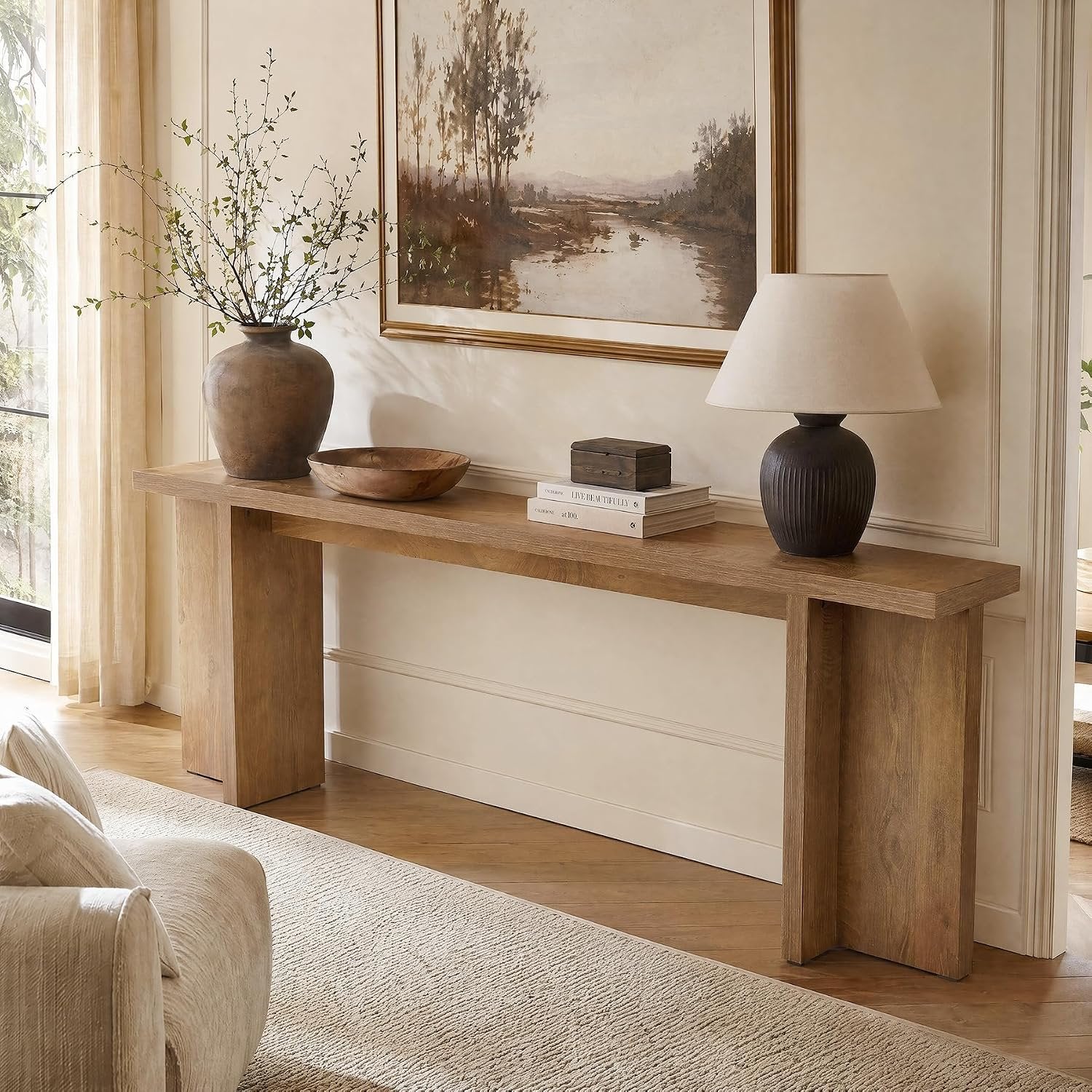 78.7" Extra Long Console Table, Entryway Table with Stable T-Shaped Legs and Long Tabletop