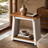 Narrow Solid Wood End Table, Rustic Side Table with Lower Storage Shelf 3