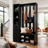 70.8" Tall Wall Room Divider, Freestanding Modern Wall Partition with Bench & Coat Rack 3