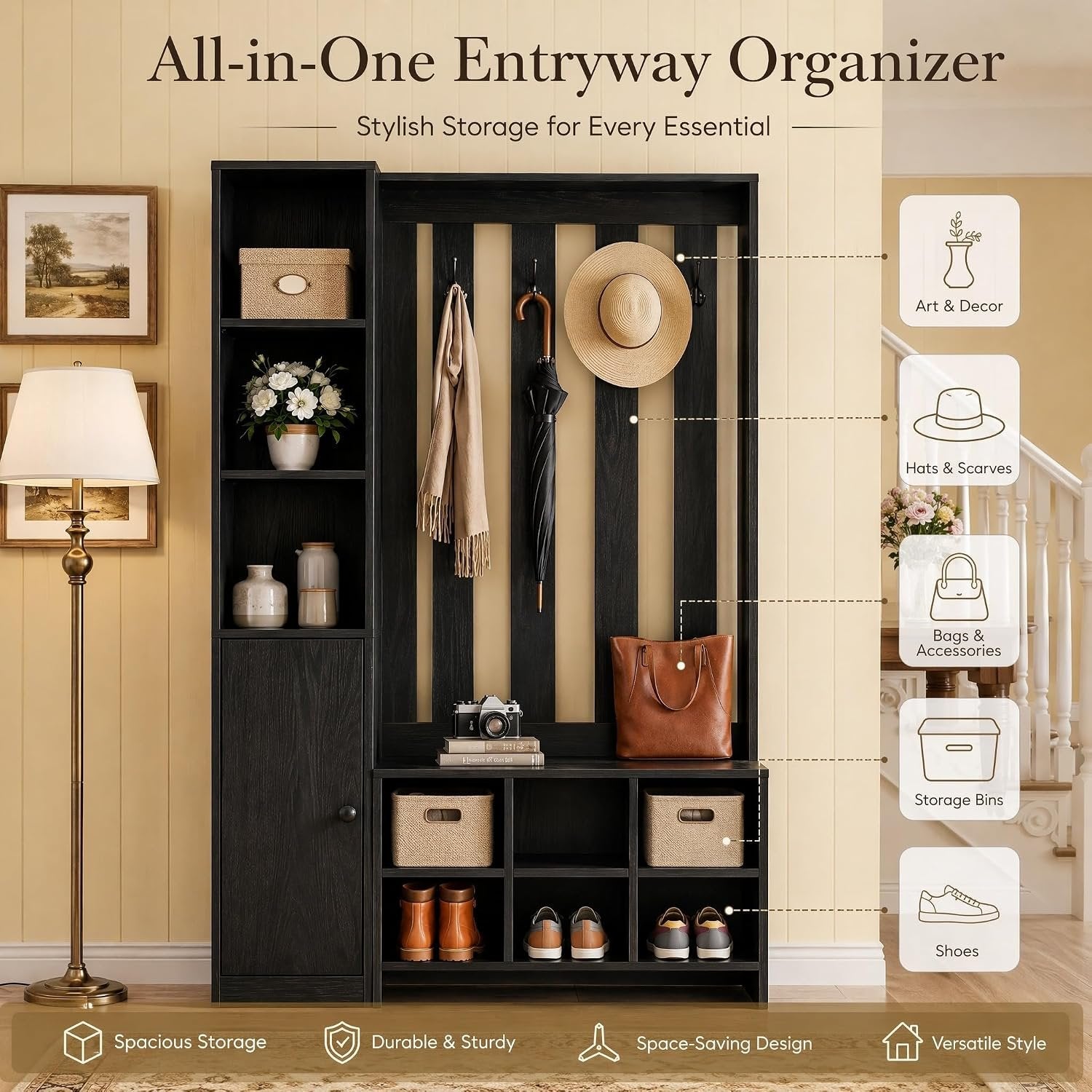 70.8" Tall Wall Room Divider, Freestanding Modern Wall Partition with Bench & Coat Rack
