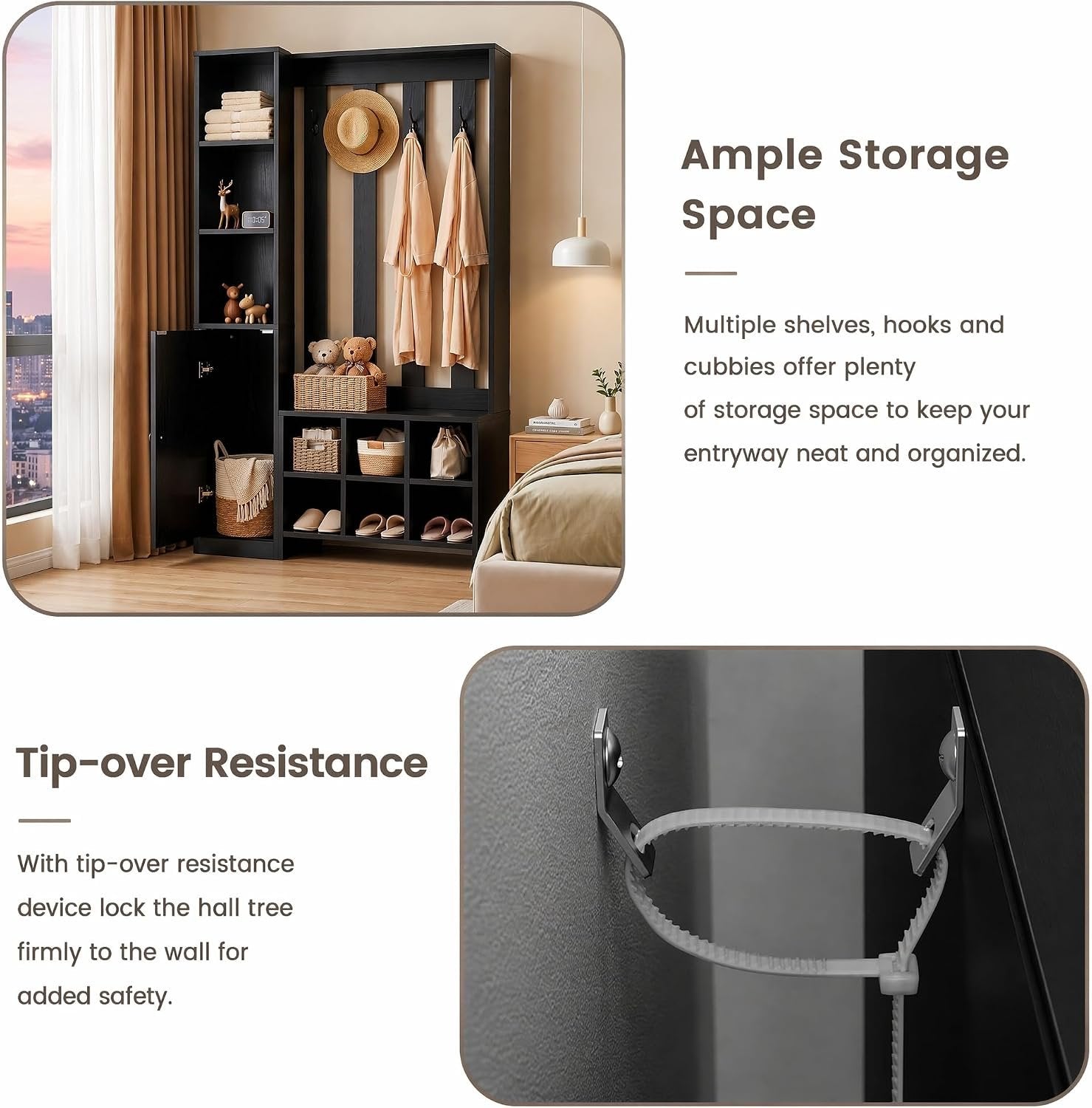 70.8" Tall Wall Room Divider, Freestanding Modern Wall Partition with Bench & Coat Rack