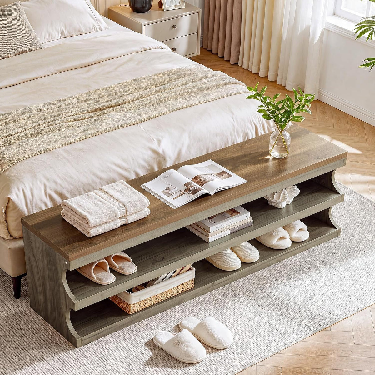 Tribesigns Shoe Storage Bench with 3-Tier Shoe Rack, Entryway Bench with Storage for 12 Pairs of Shoes