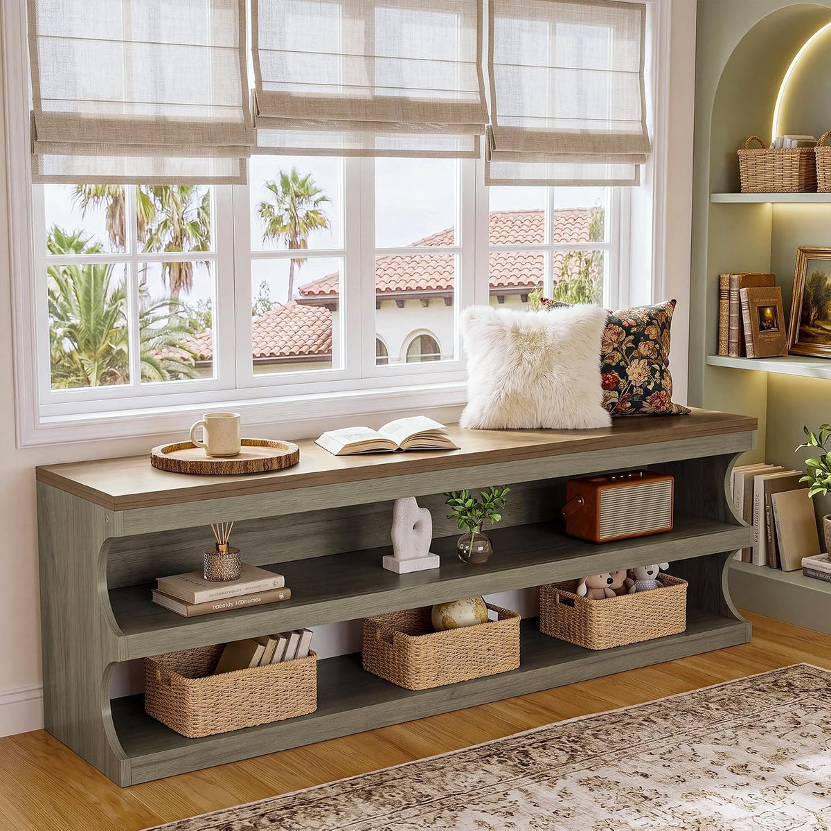 Tribesigns Shoe Storage Bench with 3-Tier Shoe Rack, Entryway Bench with Storage for 12 Pairs of Shoes