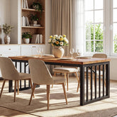 Tribesigns 63-Inch Solid Wood Dining Table for 4-6, Farmhouse Kitchen Table with Metal Frame, Rustic Brown 3