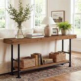 Tribesigns 63-Inch Long Console Table, Narrow Sofa Table with 2-Tier Storage, Rustic Industrial Entryway Table with Metal Pipe Frame 3