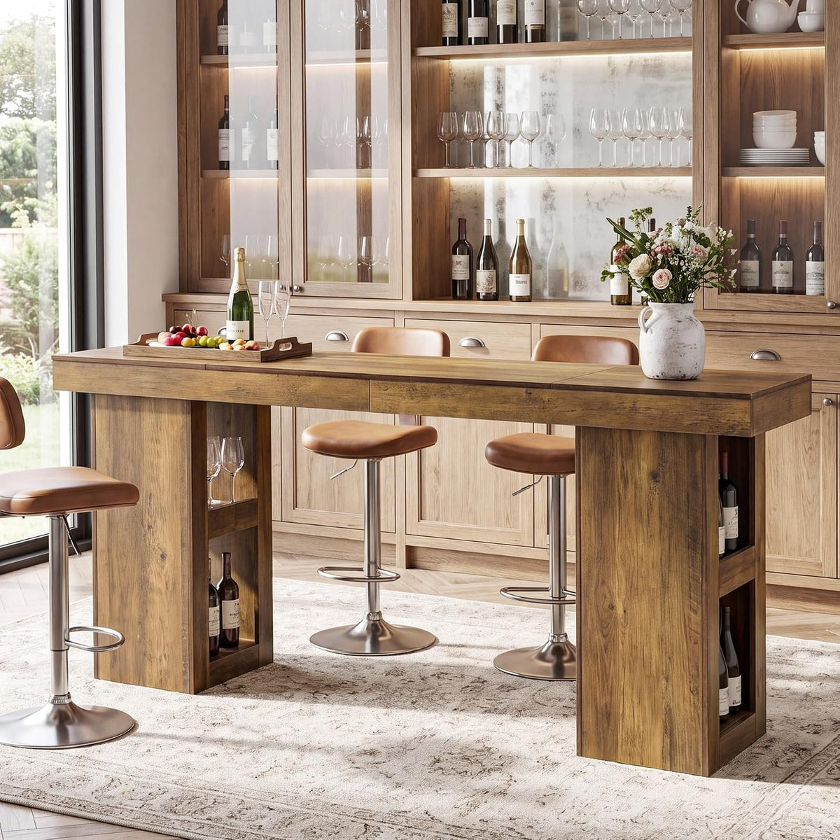 Tribesigns 78.7-Inch Extra-Long Bar Table for 4–8, Farmhouse Counter Height Dining Table with 4-Tier Storage Shelves