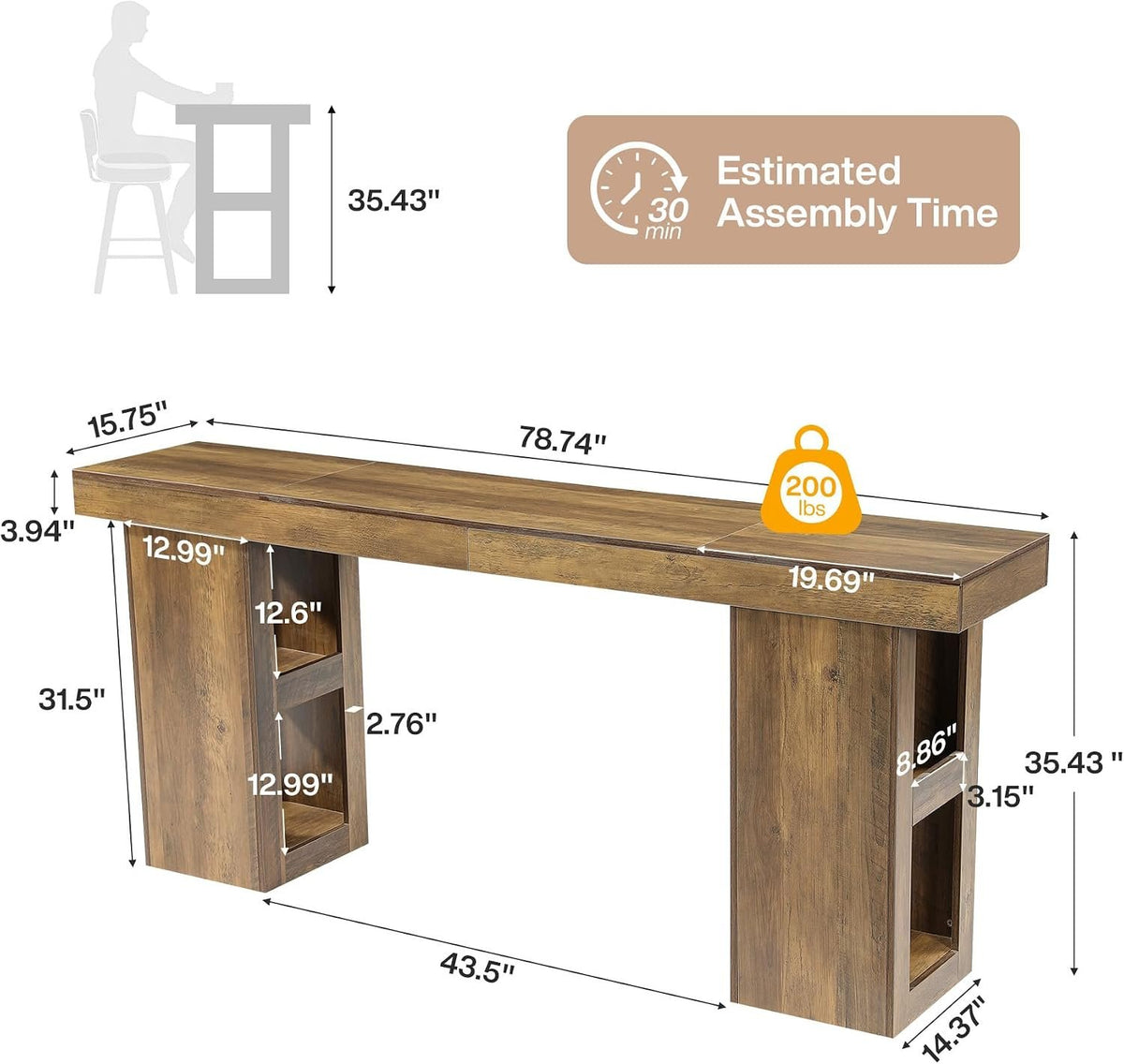 Tribesigns 78.7-Inch Extra-Long Bar Table for 4–8, Farmhouse Counter Height Dining Table with 4-Tier Storage Shelves