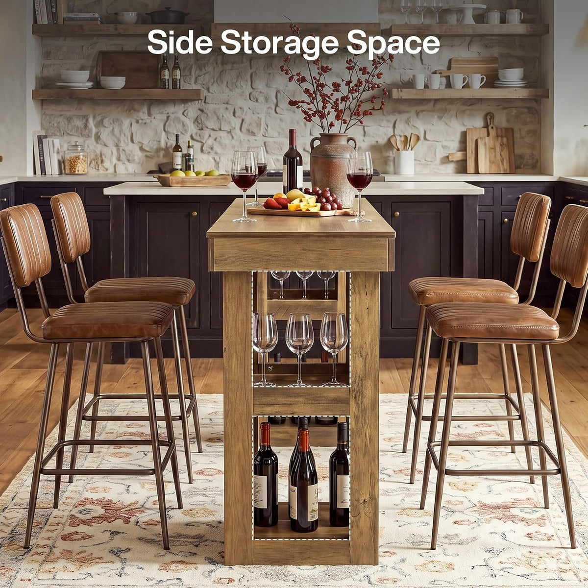 Tribesigns 78.7-Inch Extra-Long Bar Table for 4–8, Farmhouse Counter Height Dining Table with 4-Tier Storage Shelves