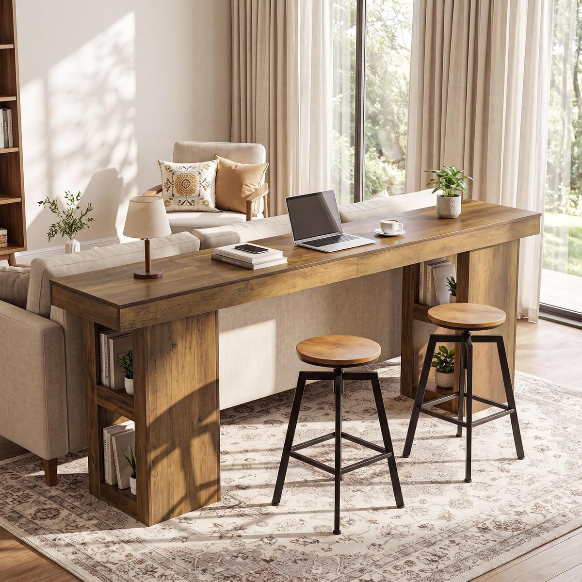 Tribesigns 78.7-Inch Extra-Long Bar Table for 4–8, Farmhouse Counter Height Dining Table with 4-Tier Storage Shelves