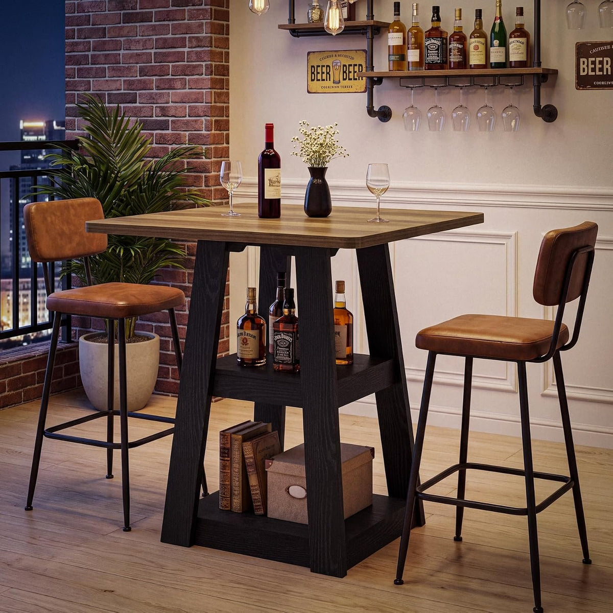 Tribesigns 35.4-Inch Square Bar Table for 2–4, Farmhouse Pub Table with 2-Tier Storage Shelves, Counter Height Dining Tabl