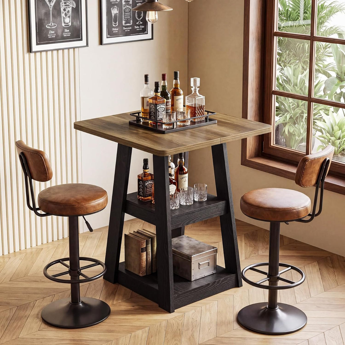 Tribesigns 35.4-Inch Square Bar Table for 2–4, Farmhouse Pub Table with 2-Tier Storage Shelves, Counter Height Dining Tabl