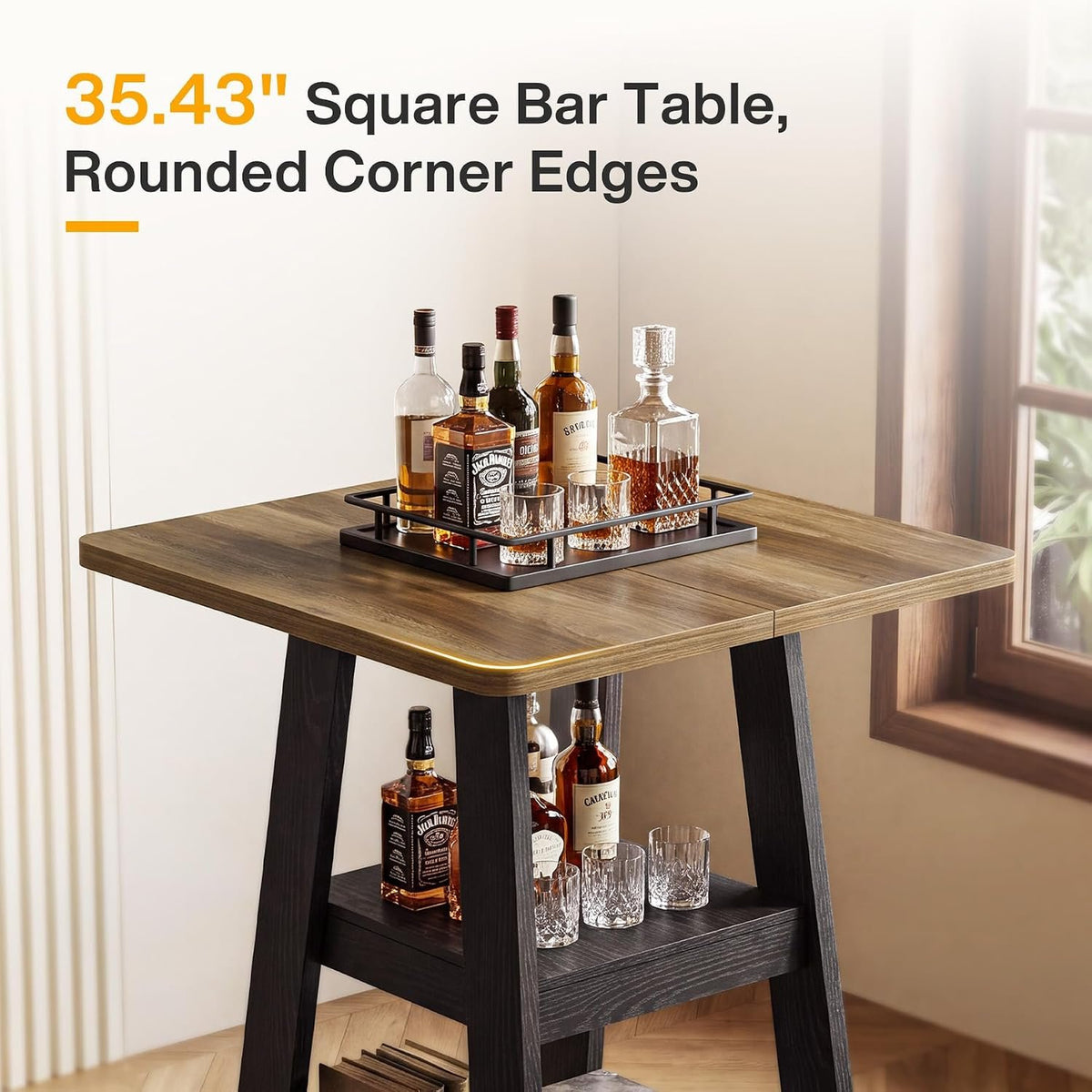 Tribesigns 35.4-Inch Square Bar Table for 2–4, Farmhouse Pub Table with 2-Tier Storage Shelves, Counter Height Dining Tabl