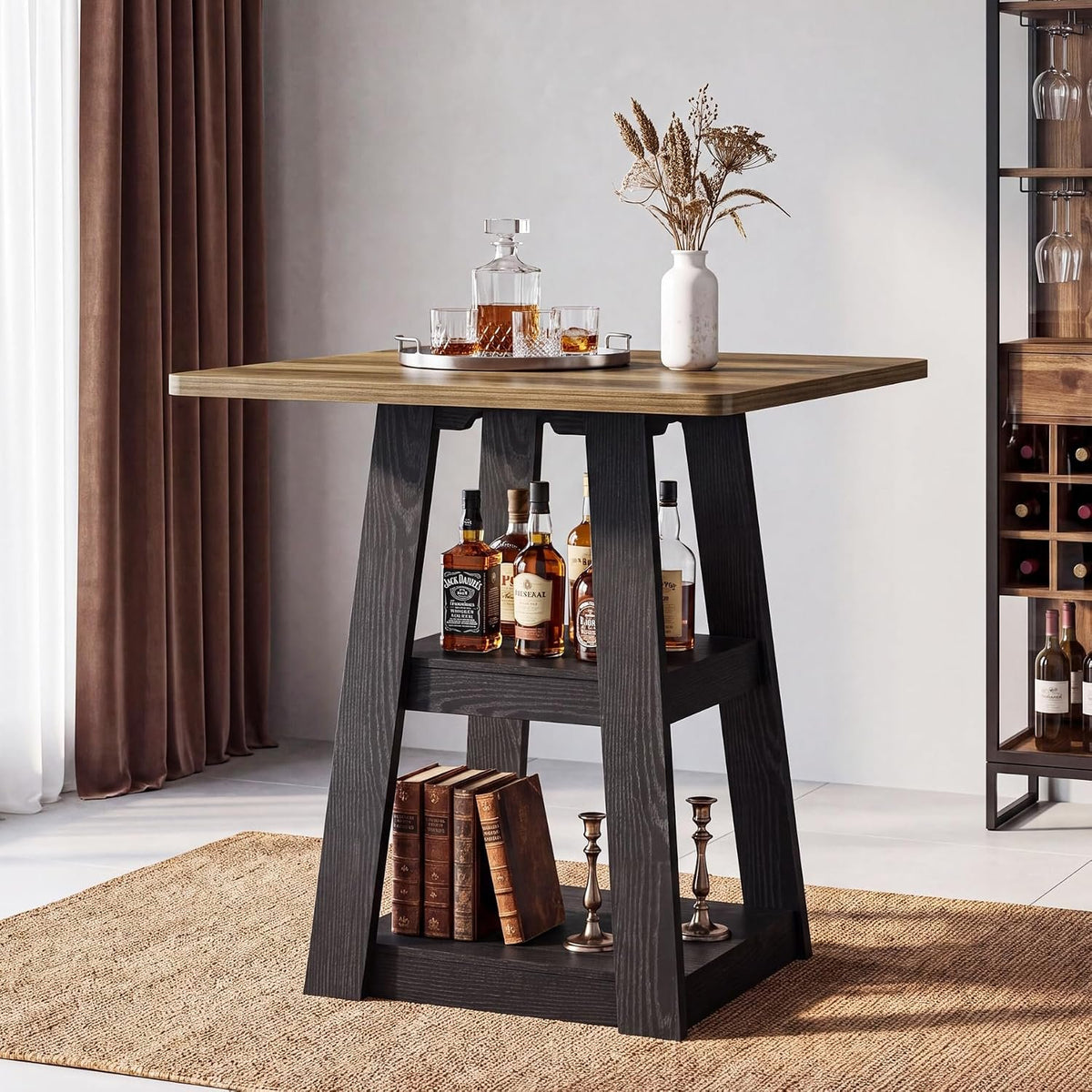 Tribesigns 35.4-Inch Square Bar Table for 2–4, Farmhouse Pub Table with 2-Tier Storage Shelves, Counter Height Dining Tabl