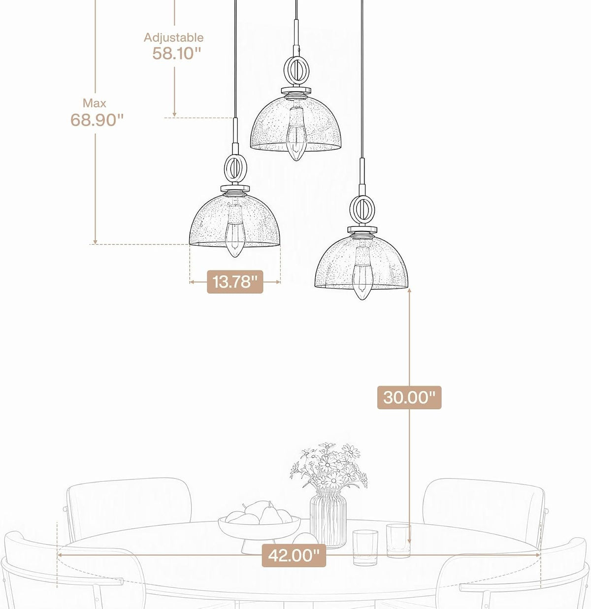 3-Light Modern Gold Dome Pendant Light, Crackle Glass Shade