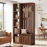 Tribesigns Room Divider with Coat Rack, Shoe Cabinet & Bench, Entryway Organizer with Storage Shelves and Hooks 3