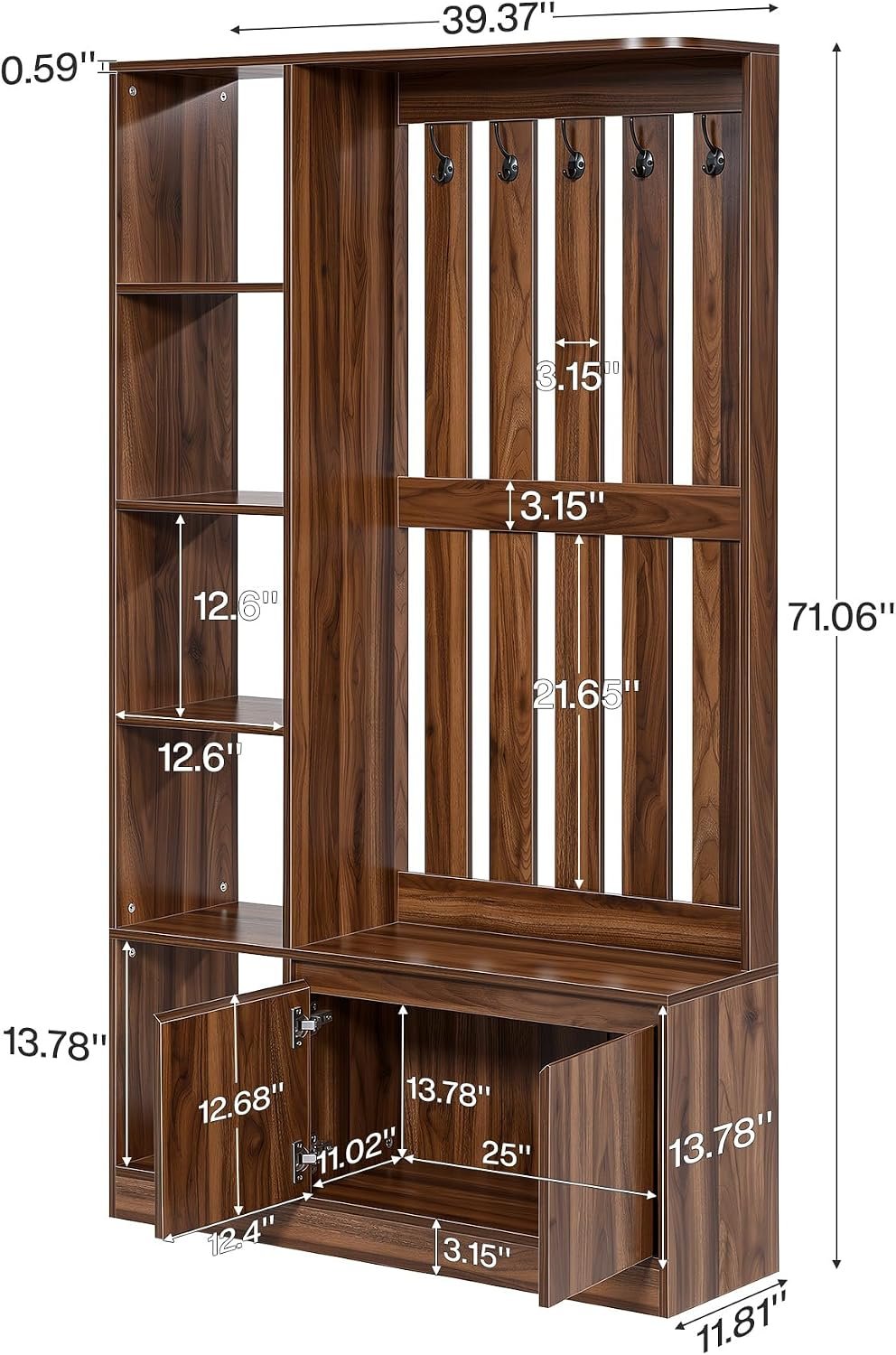 Tribesigns Room Divider with Coat Rack, Shoe Cabinet & Bench, Entryway Organizer with Storage Shelves and Hooks