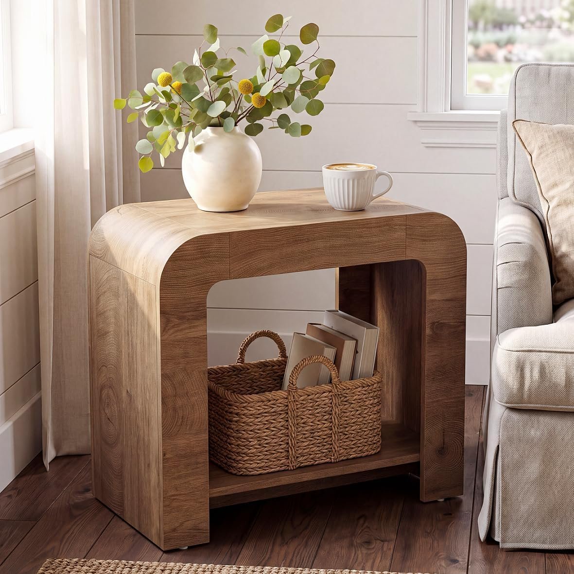 Tribesigns Small Side Table, 2-Tier Farmhouse End Table with Lower Shelf, 100 lb Capacity, Rounded Wood Nightstand