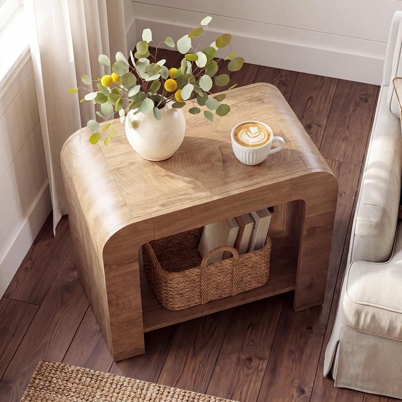 Tribesigns Small Side Table, 2-Tier Farmhouse End Table with Lower Shelf, 100 lb Capacity, Rounded Wood Nightstand