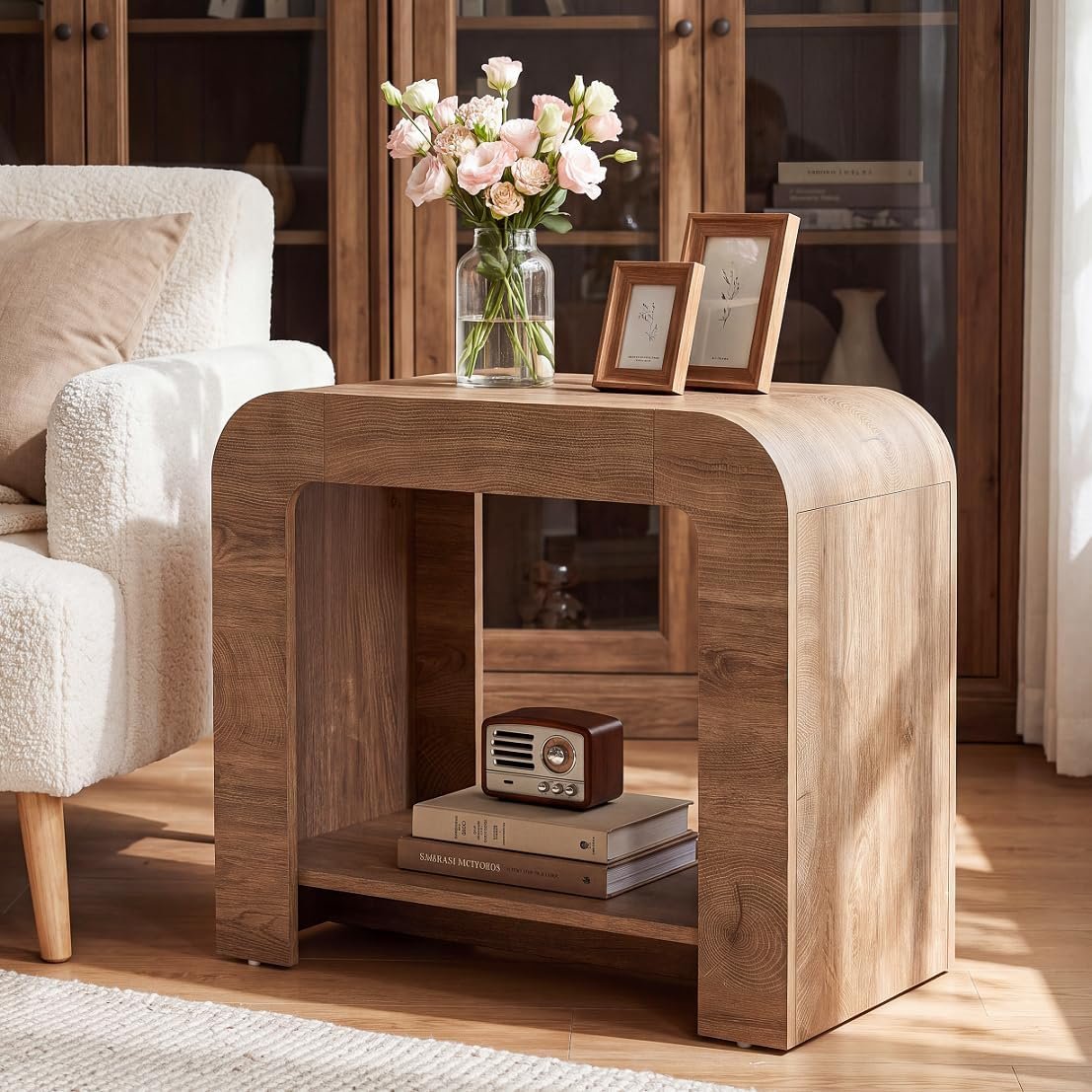 Tribesigns Small Side Table, 2-Tier Farmhouse End Table with Lower Shelf, 100 lb Capacity, Rounded Wood Nightstand