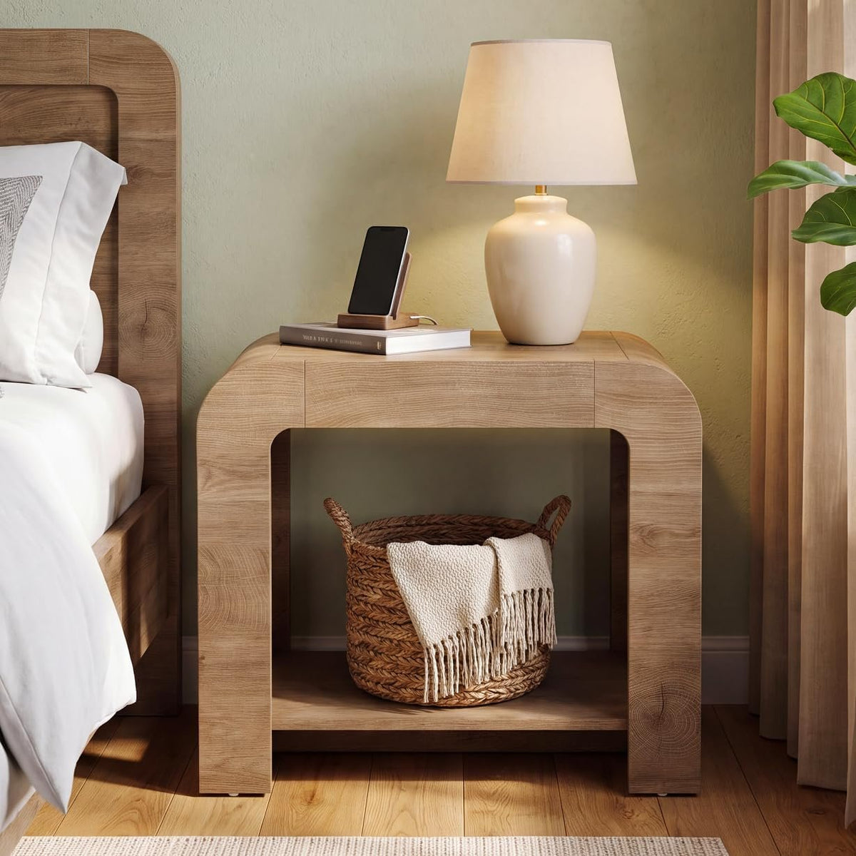 Tribesigns Small Side Table, 2-Tier Farmhouse End Table with Lower Shelf, 100 lb Capacity, Rounded Wood Nightstand