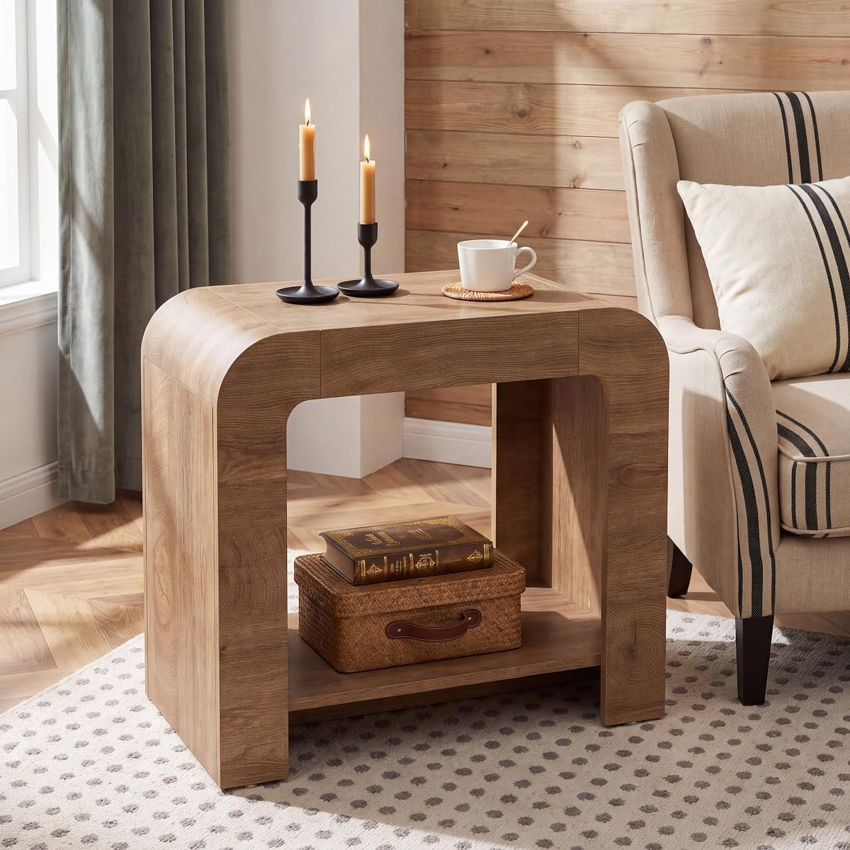 Tribesigns Small Side Table, 2-Tier Farmhouse End Table with Lower Shelf, 100 lb Capacity, Rounded Wood Nightstand