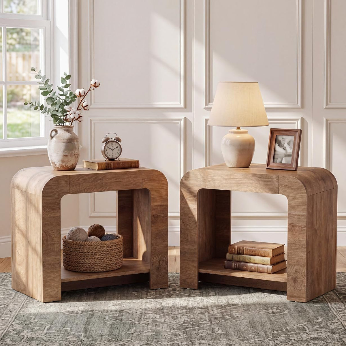 Tribesigns Small Side Table, 2-Tier Farmhouse End Table with Lower Shelf, 100 lb Capacity, Rounded Wood Nightstand