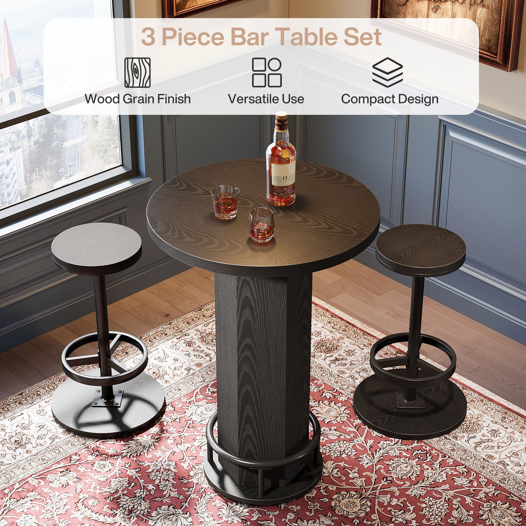 Bistro Sets with 2 Barstools, Pub Cocktail Table Bar Table with Chairs