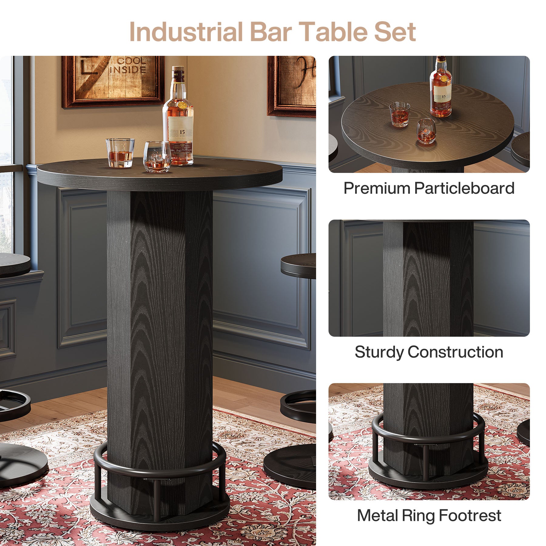 Bistro Sets with 2 Barstools, Pub Cocktail Table Bar Table with Chairs